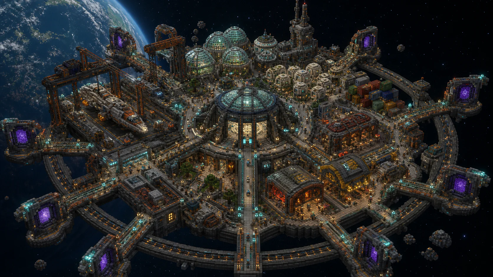 Voxel concept art of the Orbital Colony space station